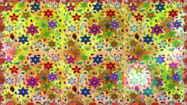 Renkli Bahar Temalı Kusursuz Arkaplan. Düz Çiçek Elementleri Tasarımı. Şirin çiçek elementleri. Raster illüstrasyonu. Kusursuz desenli. Moda desenli..