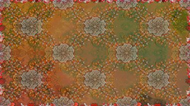 Renkli Bahar Temalı Kusursuz Arkaplan. Kahverengi renkli çiçekler. Raster illüstrasyonu. Düz Çiçek Elementleri Tasarımı. Çiçekli, suluboya desenli kusursuz çiçek deseni.