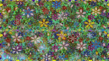 Raster illüstrasyonu. Yeşil renkli Asya tekstili. Kusursuz çiçek deseni.