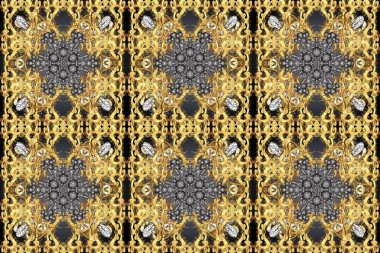 Oriental raster klasik gri, kahverengi, sarı ve altın desenli. Raster illüstrasyonu. Kusursuz soyut arkaplan.