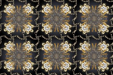 Doğu tarzı arabesk. Altın elementli gri, kahverengi ve bej renkler. Raster illüstrasyonu. Kusursuz altın desenli bukleler. Raster altın desen.