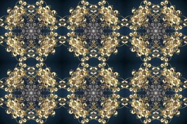 Mavi, gri ve bej renklerinde, altın elementli, pürüzsüz desenler. Şam tasarım için kusursuz desen.