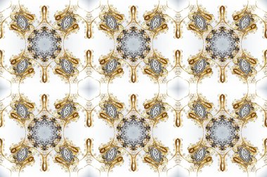 Klasik raster şablonu. Tekrarlayan elementlerle kusursuz soyut arkaplan. Tarafsız, beyaz, bej ve altın desenli.