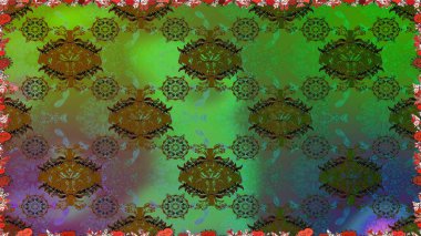 Renkli Bahar Temalı Kusursuz Arkaplan. Çiçekli, suluboya desenli kusursuz çiçek deseni. Yeşil renkli çiçekler. Düz Çiçek Elementleri Tasarımı. Raster illüstrasyonu.