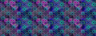 Soyut etnik raster çizim kalıbı. Kabile sanatı boho baskısı, klasik çiçek arkaplanı. Arkaplan dokusu, duvar kağıdı, mavi renkli çiçek teması.