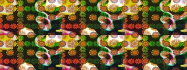 Renkli Bahar Teması eskiz kalıbı. Gri renkli çiçekler. Sevimli çiçek raster deseni. Düz Çiçek Elementleri Tasarımı.