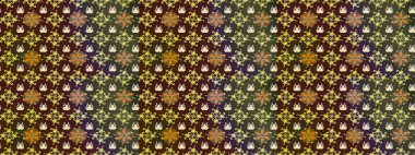 Düz Çiçek Elementleri Tasarımı. Renkli Bahar Teması eskiz kalıbı. Raster Modaya uygun kumaş deseni. Kahverengi renkli şirin çiçek deseni.