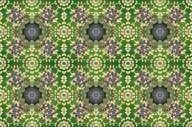 Kusursuz kraliyet lüksü, altın barok kumaş rengi. Altın antika ortaçağ dekoratifi, yeşil, bej ve gri renkte altın desenli süslemeler..