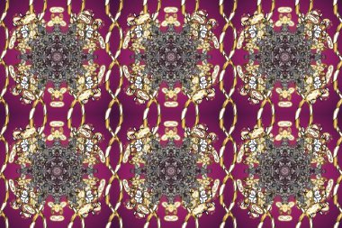 Klasik klasik klasik arka plan. Kusursuz klasik raster altın desenli. Geleneksel oryantasyon süsü. Mor, gri ve kahverengi renklerde altın elementlerle kusursuz desen.