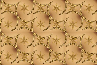 Geleneksel klasik raster altın pürüzsüz desen. Barok tarzında kusursuz bir doğulu süsü. Bej, kahverengi ve sarı renklerde altın elementler.