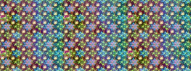 Raster illüstrasyonu. Şirin çiçekli eskiz deseni ve mavi renkli yapraklar, suluboya çiçek deseni, duvar kağıdı, kart veya kumaş için fayanslı.