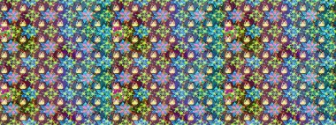 Raster illüstrasyonu. Şirin çiçekli eskiz deseni ve mavi renkli yapraklar, suluboya çiçek deseni, duvar kağıdı, kart veya kumaş için fayanslı.