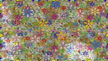 Renkli Bahar Temalı Kusursuz Arkaplan. Tarafsız renklerde çiçekler. Sevimli çiçek raster deseni. Düz Çiçek Elementleri Tasarımı.