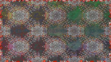 Çiçek ve yapraklı karalama şeklinde Raster çiçek deseni. Raster illüstrasyonu. Gri renkte bahar çiçekleri..