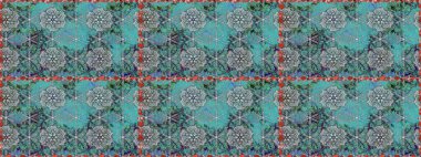 Soyut etnik raster kusursuz desen. Çiçekler. Vadinin mavi renkli çiçekleri.