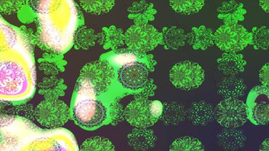 Raster Çiçek İllüstrasyonu güzel tekstil. Yeşil renkli etnik çiçeklerle zarif eskiz deseni.