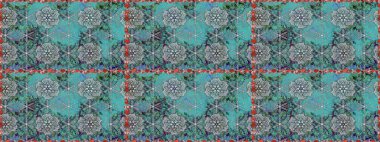 Soyut etnik raster kusursuz desen. Çiçekler. Vadinin mavi renkli çiçekleri.