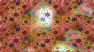 Raster illüstrasyonu. Kahverengi renkli Asya tekstili. Kusursuz çiçek deseni.