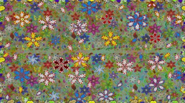 Kusursuz. Raster illüstrasyonu. Şirin çiçek elementleri. Yeşil renkte çiçekler.