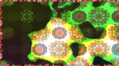 Suluboya tarzında yeşil renkte. Küçük çiçekli yay deseni çiz. Raster illüstrasyonu.