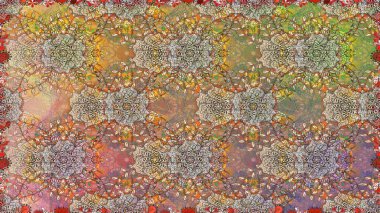 Raster illüstrasyonu. Çiçek ve yapraklı karalama şeklinde Raster çiçek deseni. Bej renklerde bahar çiçekleri..