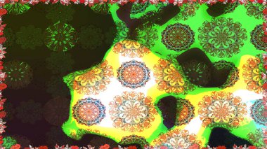 Suluboya tarzında yeşil renkte. Küçük çiçekli yay deseni çiz. Raster illüstrasyonu.