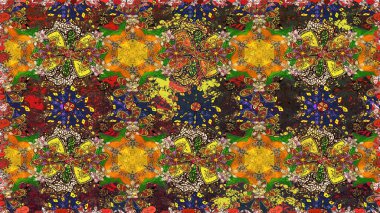 Sevimli çiçek raster deseni. Renkli Bahar Temalı Kusursuz Arkaplan. Düz Çiçek Elementleri Tasarımı. Kahverengi renkte çiçekler.