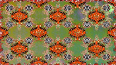 Yeşil renkli çiçekler. Renkli Bahar Temalı Kusursuz Arkaplan. Çiçekli, suluboya desenli kusursuz çiçek deseni. Raster illüstrasyonu. Düz Çiçek Elementleri Tasarımı.