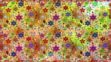 Küçük çiçekli basit, dikişsiz desen. Sarı renkte şirin çiçekler. Moda baskısı, albüm, ambalaj kağıdı ve duvar kağıdı için zarif dekoratif süslemeler. Raster illüstrasyonu.