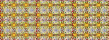 Raster illüstrasyonu. Çiçeklerle suluboya desenli çiçek deseni. Tarafsız renklerde Asyalı tekstil.