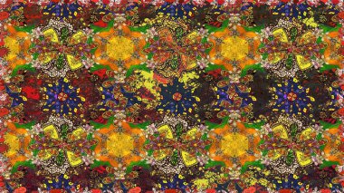 Sevimli çiçek raster deseni. Renkli Bahar Temalı Kusursuz Arkaplan. Düz Çiçek Elementleri Tasarımı. Kahverengi renkte çiçekler.