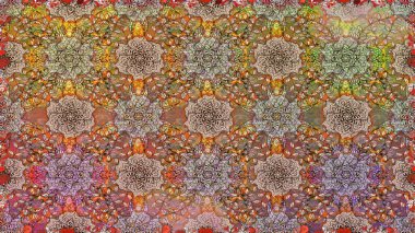 Patlayan çiçekler soyut olarak yerleştirilmiş. Raster illüstrasyonu. Kahverengi renklerde bahar çiçekleri. Raster deseni.