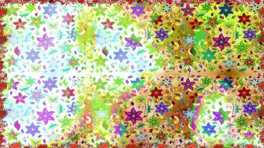 Asya tekstil tarzında. Renkli Bahar Temalı Kusursuz Arkaplan. Raster illüstrasyonu. Düz Çiçek Elementleri Tasarımı. Tarafsız renklerde çiçekler. Kusursuz çiçek deseni.