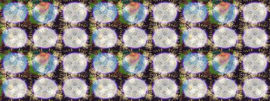 Raster deseni. Ağaç dallı bahar çiçekleri, çiçek siluetiyle nötr renkler.