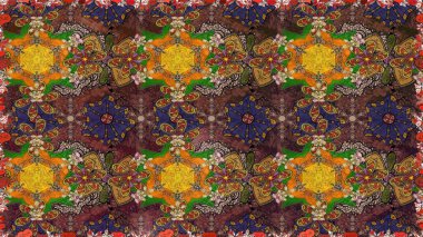 Renkli Bahar Teması eskiz kalıbı. Raster. Düz Çiçek Elementleri Tasarımı.