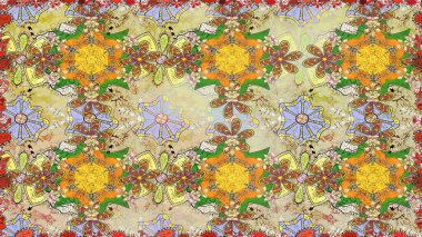 Süslü kumaş deseni. Raster deseni. Çiçekli, suluboya desenli kusursuz çiçek deseni.