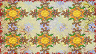 Renkli Bahar Temalı Kusursuz Arkaplan. Düz Çiçek Elementleri Tasarımı. Tarafsız renklerde çiçekler. Sevimli çiçek raster deseni.