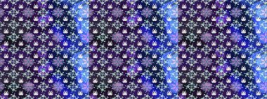 Raster - stok. Yapraklı çiçekler ve mavi renkli papatya çiçekleri. Taslak arkaplan deseni.