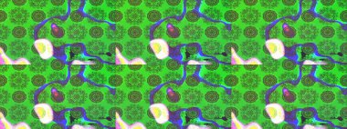 Halk tarzı. Modern çiçek arkaplanı. Parlak renkli çiçekli ve yeşil yapraklı harika bir çiçek deseni. Moda baskıları için zarif bir şablon.