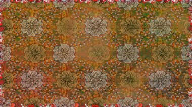 Raster illüstrasyonu. Kahverengi renklere karalamalar çizen kusursuz çiçek deseni.