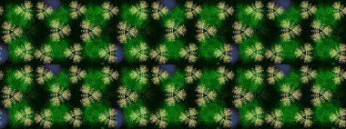 Ağaç dallı bahar çiçekleri ile desen, çiçek siluetiyle yeşil renkler. Raster deseni.