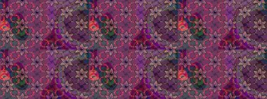 Suluboya çiçekli çiçek deseni. Mor renkli Asya tekstili. Raster illüstrasyonu.