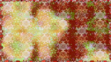 Raster Floral Illustration, Asyalı tekstil. Tarafsız renklerde etnik çiçeklerle kusursuz bir desen..