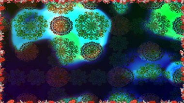 Kusursuz bir geçmişi var. Kumaş, tekstil, duvar kağıdı baskısı için. Raster illüstrasyonu. Eski usul. Renkli desenli kusursuz desen, gri çiçekler ve dekoratif elementler..