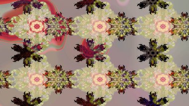 Asya tekstil tarzında. Raster illüstrasyonu. Bej ve gri renkli çiçekler. Raster illüstrasyonu. Çiçek desenini çiz.