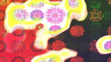 Çiçekli karalama şeklinde Raster çiçek deseni. Nazikçe, güzel çiçek arkaplanı. Pembe ve sarı renkte çiçekler.