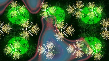 Yeşil ve mavi renkte çiçekler. Raster illüstrasyonundaki çiçek desenli çizim. Düz Çiçek Elementleri Tasarımı. Renkli Bahar Teması çizim şablonu.