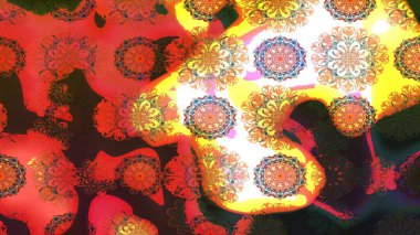 Turuncu ve kahverengi renkli çiçekler. Düz Çiçek Elementleri Tasarımı. Raster illüstrasyonundaki çiçek desenli çizim. Renkli Bahar Teması çizim şablonu.