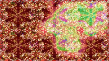 Paisleys zarif çiçek desenli arkaplan duvar kâğıdı resimli klasik stil, modern 3D çizgili sanat altın ve kırmızı desenli çiçek yaprakları ve süslemeleri..