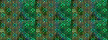 Raster deseni. Bahar çiçekleri dallı desen, yeşil renkler çiçekli siluet.